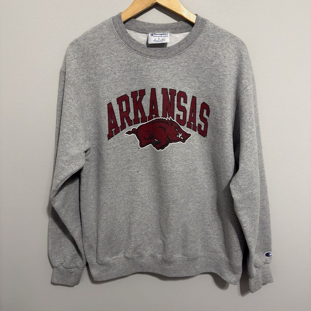 Vintage Y2K University of Arkansas Sweatshirt Mens L Gray Crewneck Champion